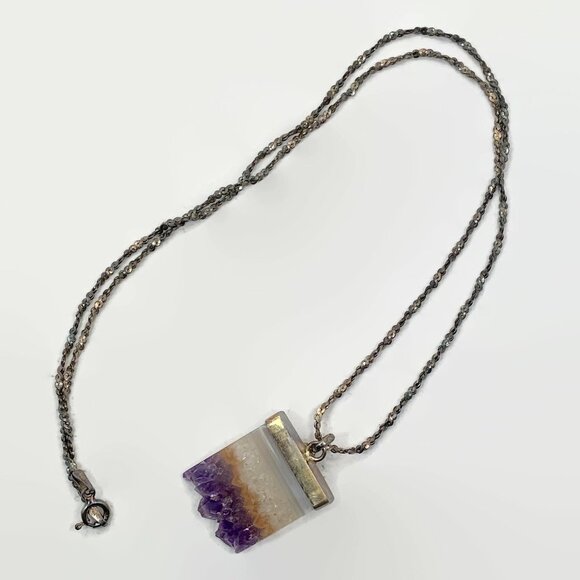 Amethyst Pendant, Amethyst Slice, Sterling Silver, Tourmaline,  Necklace, Chain - Picture 6 of 7
